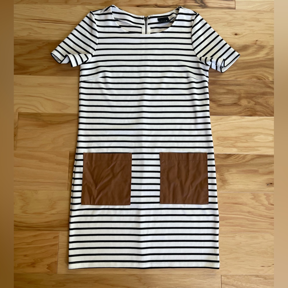 ASOS Vila Striped T-Shirt Dress With Patch Pocket - White with black str / S